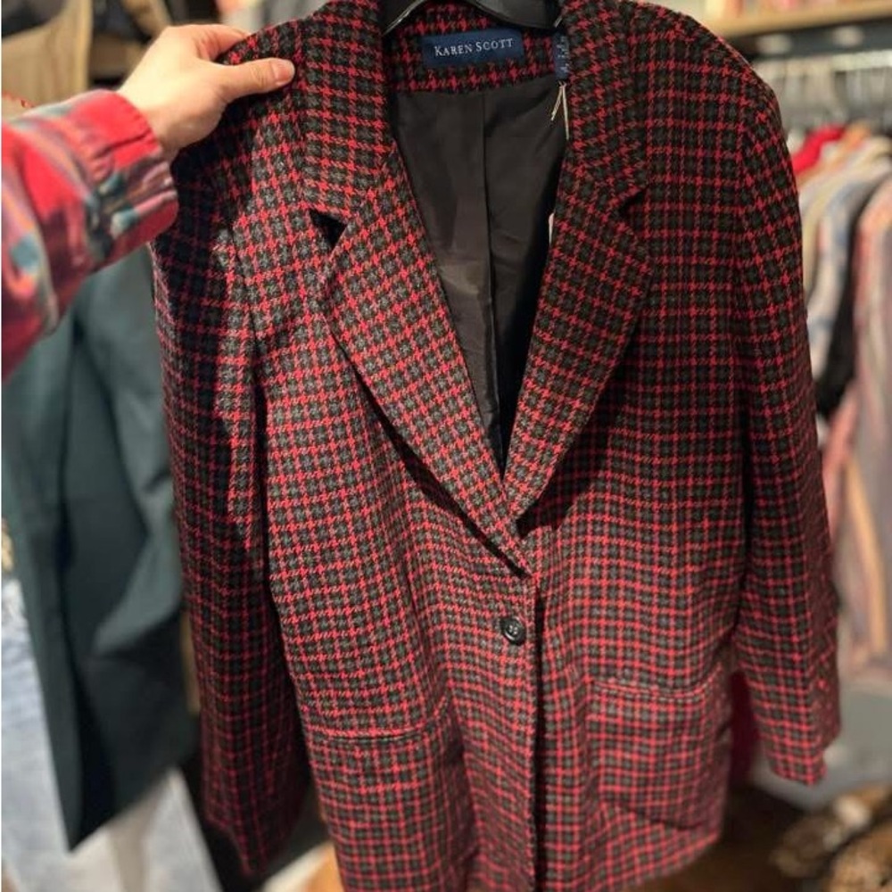 Karen Scott Checkered Red and Black Blazer